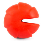 Red treat-dispensing dog chew toy with side slot opening
