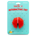Red natural rubber interactive dog toy package, with split treat cavity