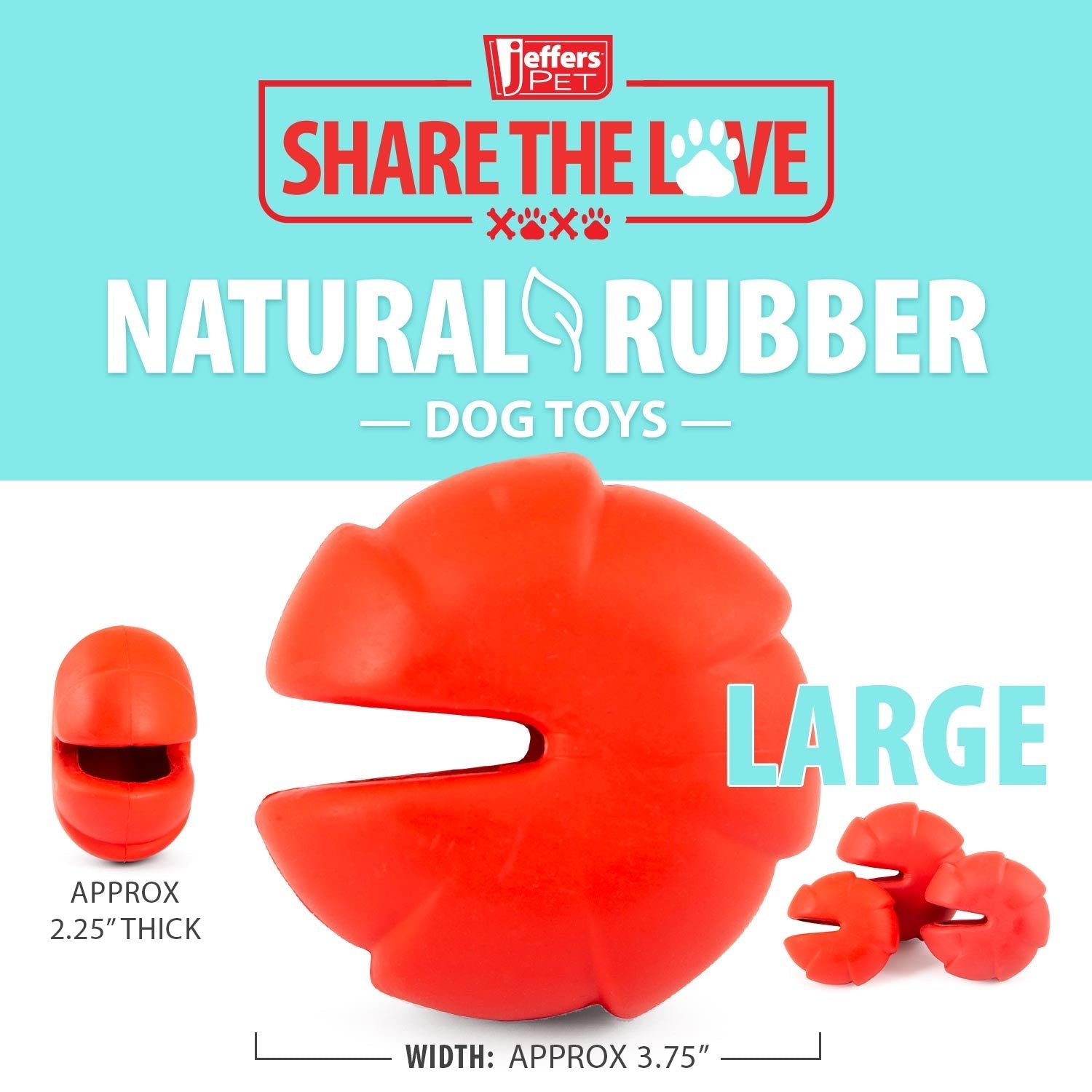 Red treat-dispensing dog chew toy, large size, with side nubs