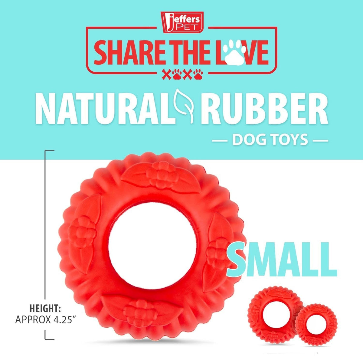 Red natural rubber dog tug chew ring toy set for small size