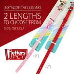 Adjustable nylon cat collar with buckle, 2 lengths, and bell (pink and red shown)