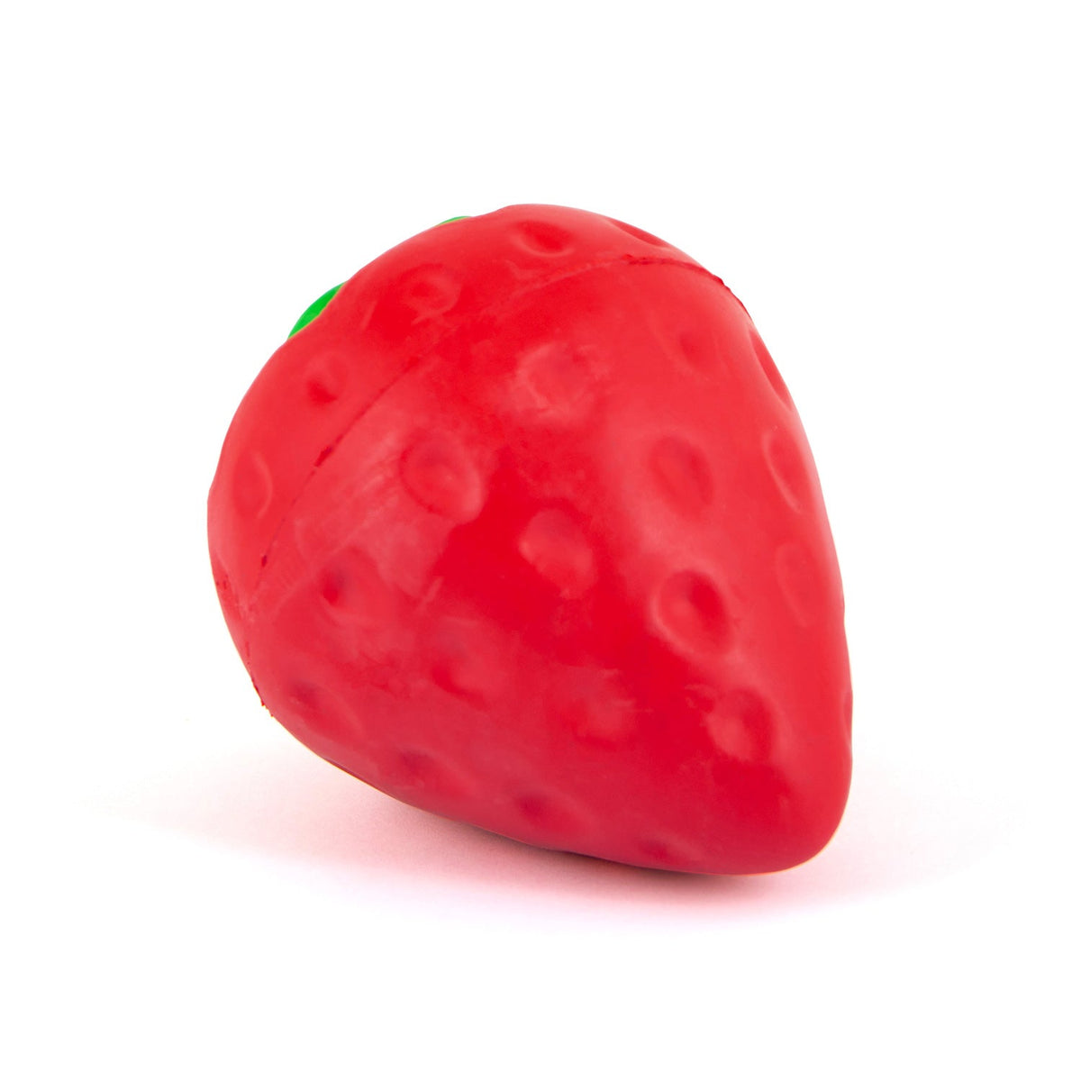 Red strawberry-shaped natural rubber dog chew toy with textured dimples
