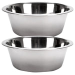 Stainless steel pet food and water bowls, two bowls with wide rims