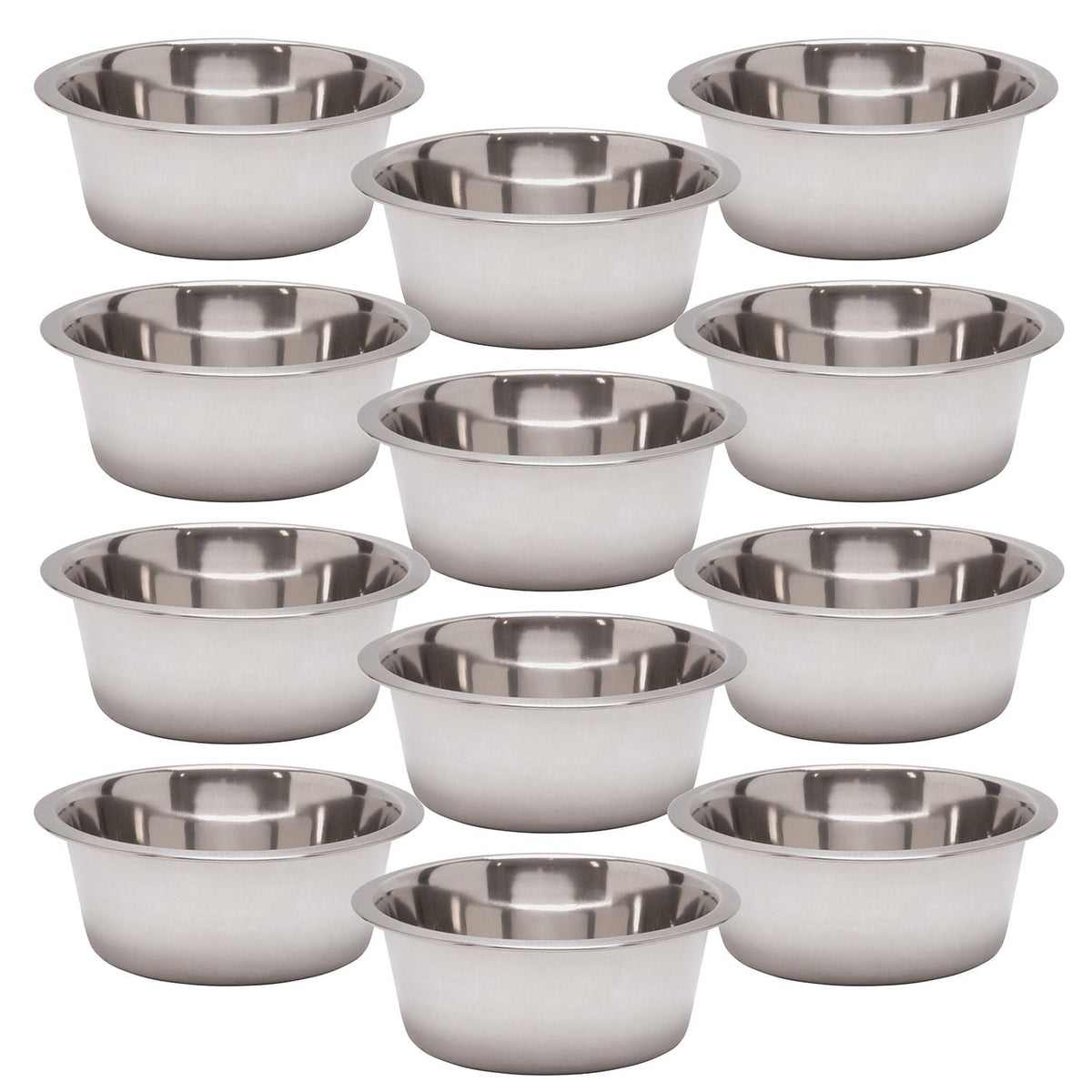 Stainless steel pet food and water bowls, multi-pack of several bowls in grid