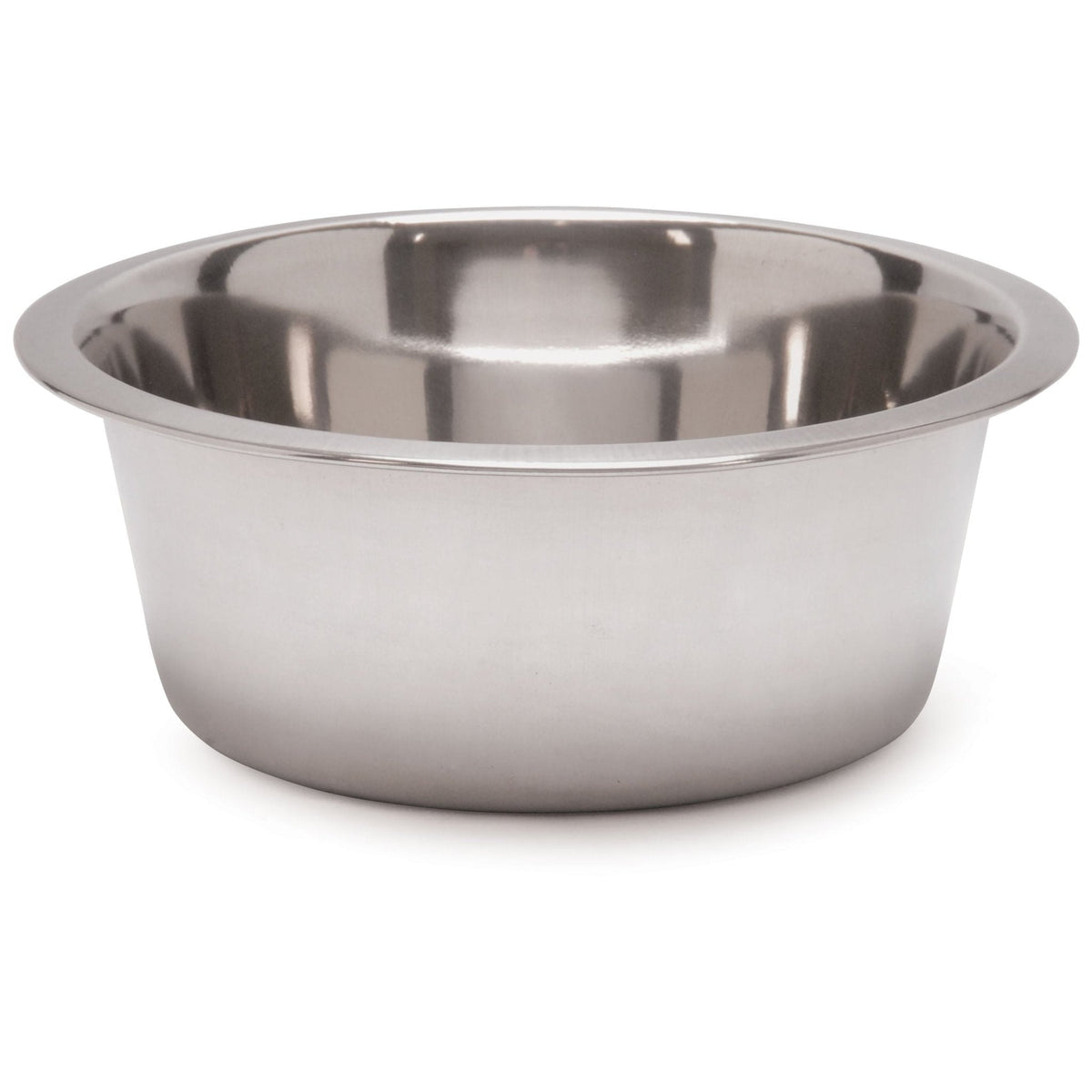 Stainless steel pet food and water bowl, round design with reflective interior