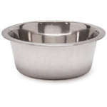 Stainless steel pet food and water bowl, round design with reflective interior