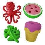 Dog chew toy set: red octopus, watermelon, green lizard, purple ice cream