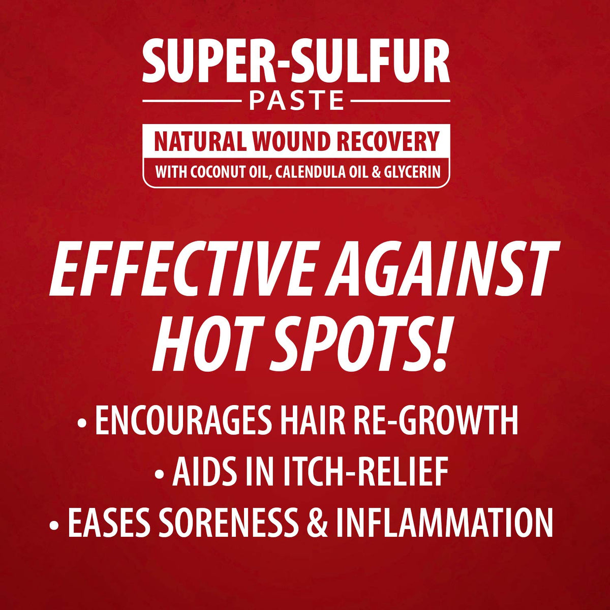 Super-Sulfur Paste label with natural wound recovery and hot spots benefits