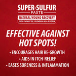 Super-Sulfur Paste label with natural wound recovery and hot spots benefits