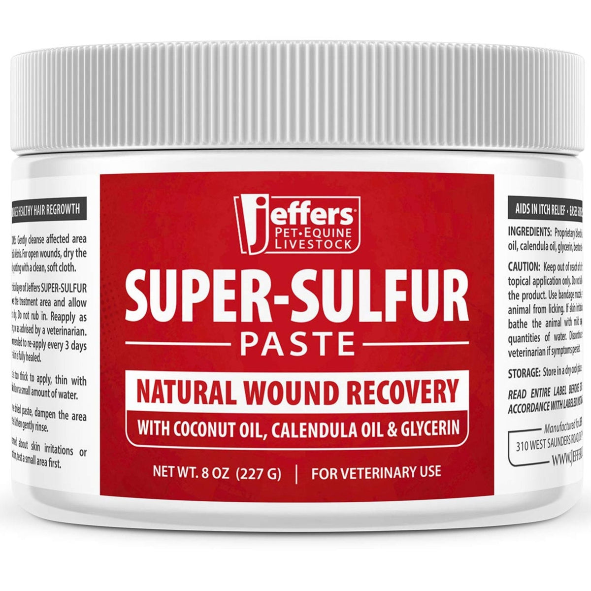 Super-Sulfur Paste jar with ribbed white lid and red label front