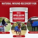 Super-Sulfur Paste jar with natural wound recovery red label and ribbed lid