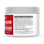 Super-Sulfur Paste jar showing white back label panel and ribbed lid