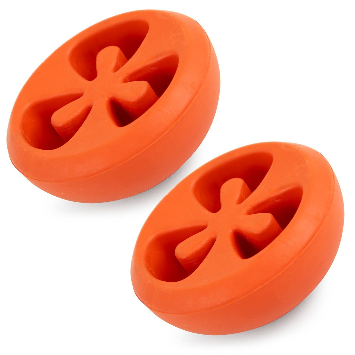 Orange tomato-shaped rubber treat-dispensing dog chew toy