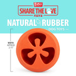 Red tomato-shaped natural rubber dog chew toy with width approx 2.75 in marking