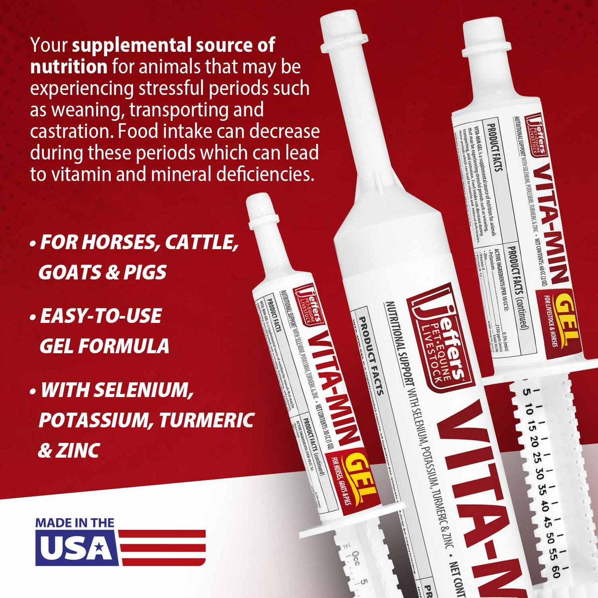 Jeffers VITA-MIN GEL vitamin gel tubes with label and product info on front