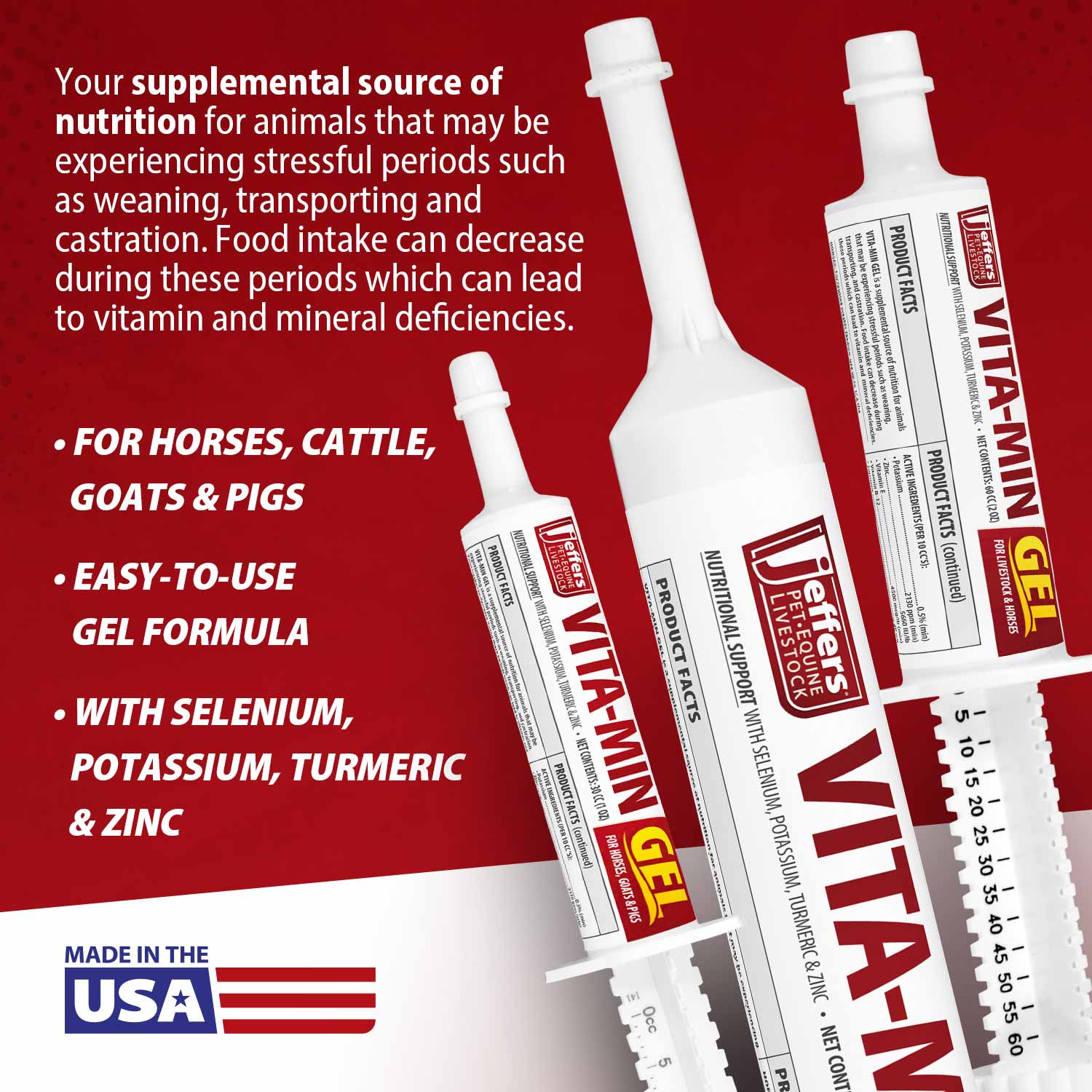 Jeffers VITA-MIN GEL vitamin gel tubes with label and product info on front