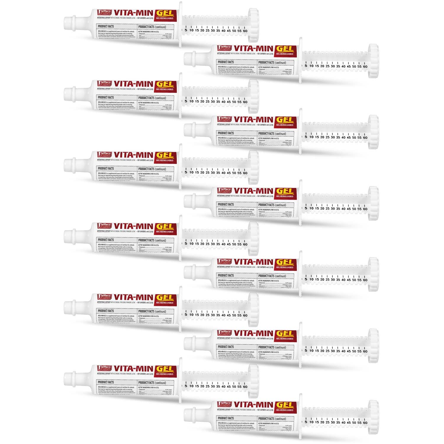 Multiple Jeffers VITA-MIN GEL syringe-style vitamin gel tubes, assorted angles