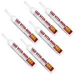 Vita-Min gel syringes with red Jeffers branding and nozzles, white