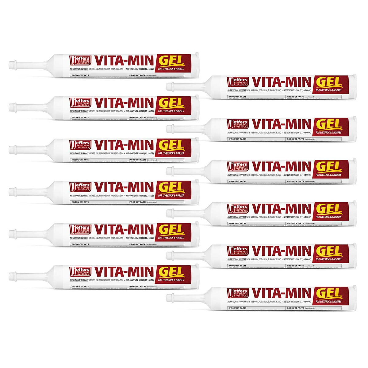 Pack of Jeffers VITA-MIN GEL syringe-style vitamin gel tubes, front labels visible