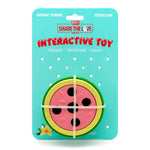 Jeffers interactive watermelon natural rubber dog toy package with pink treat holes