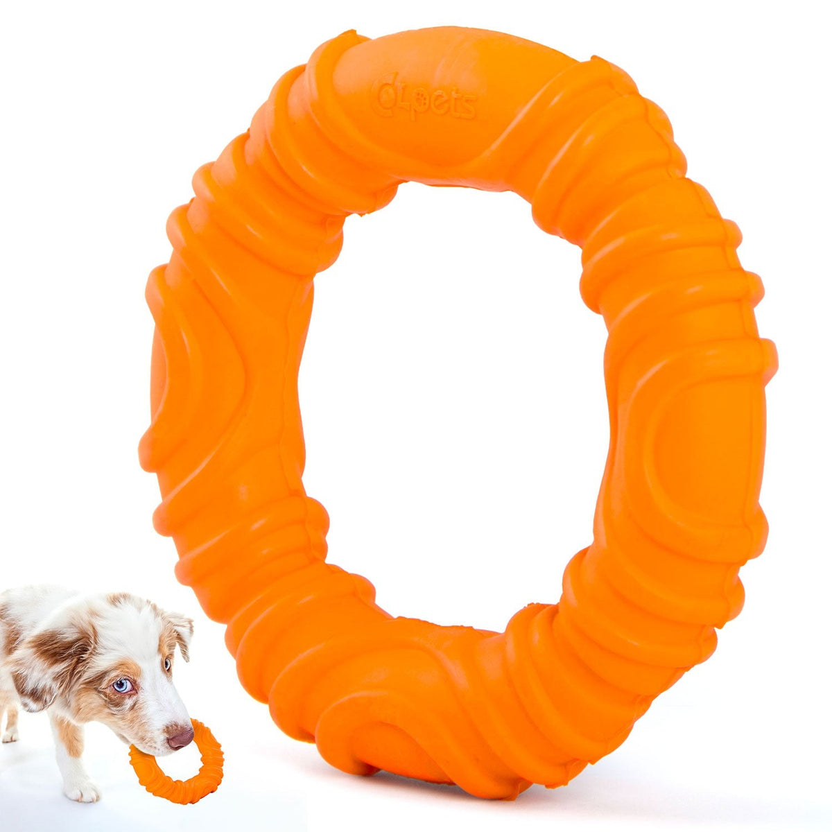 Orange wavy ring natural rubber dog chew toy