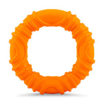 Orange wavy ring natural rubber dog chew toy, round open center