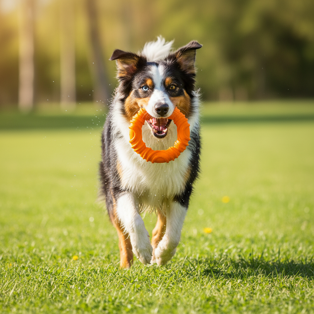 Orange wavy ring natural rubber dog chew toy