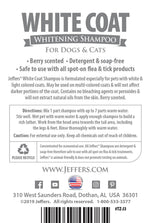 Jeffers Pet White Coat whitening shampoo label panel for dogs and cats