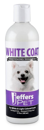 Jeffers Pet White Coat whitening shampoo bottle with dog face on label