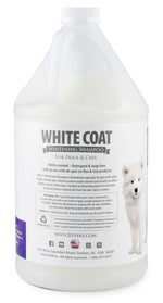 Jeffers Pet White Coat whitening shampoo bottle with side label and dog photo
