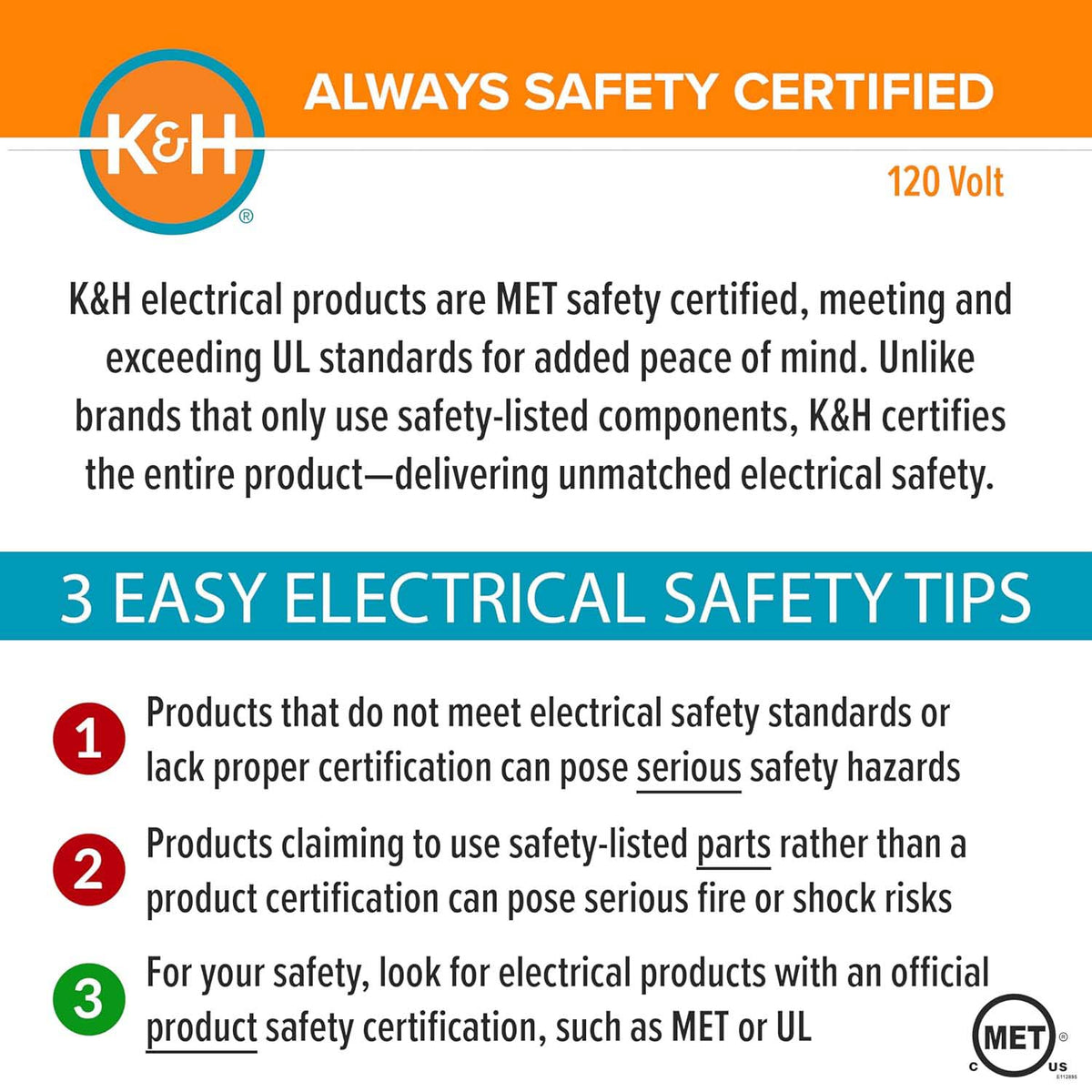 MET safety certification and electrical safety tips for K&H heated pet warmer