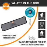 K&H grey heated pet bed warmer pad with power cord, waterproof exterior