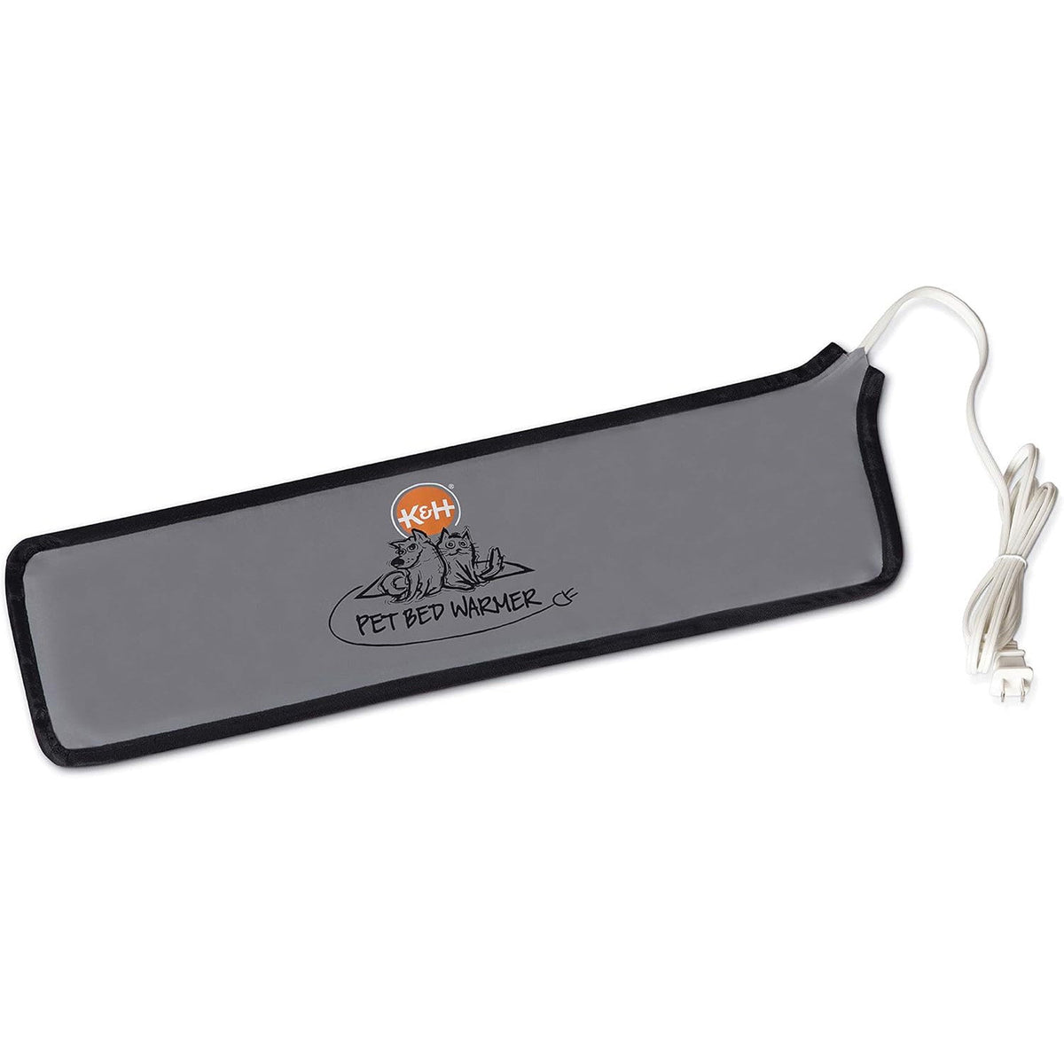 Grey long pet bed warmer heating pad with power cord and K&H logo