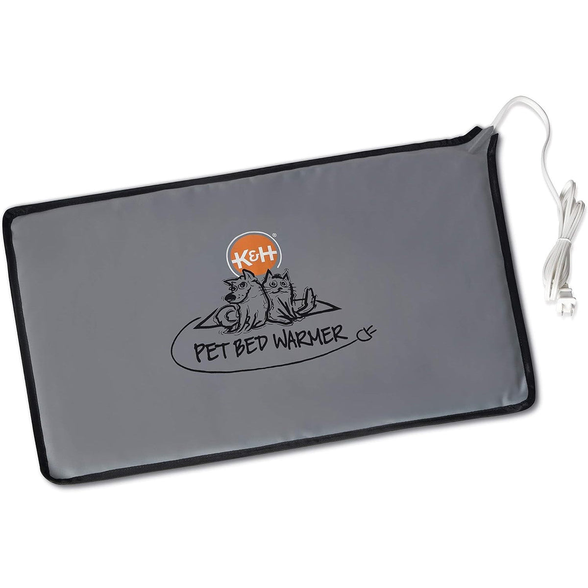 K&H grey heated pet bed warmer pad with power cord and emblem