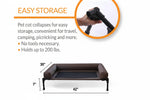 Collapsible elevated pet cot with bolstered sides, chocolate brown fabric and dark legs