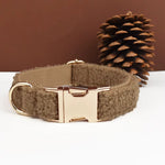 Teddy lambskin dog collar in dark taupe/brown with gold metal buckle and D-ring