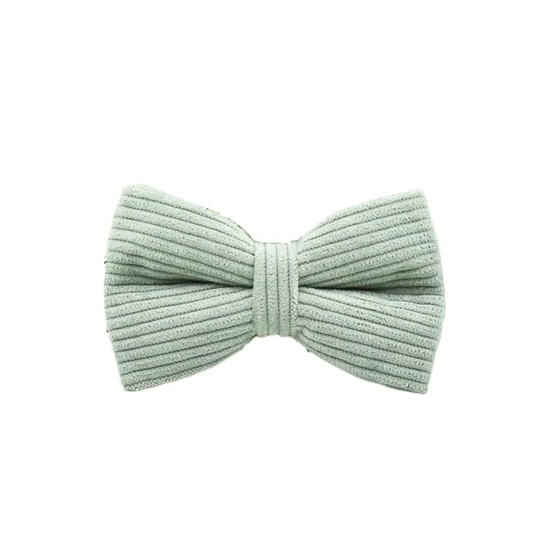 Light green corduroy bowtie with matching center knot and sewn texture