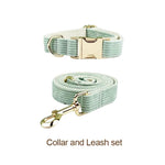 Light green corduroy collar and leash set with gold-tone hardware