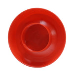 Plastic chicken waterer base, red round top view with central raised stand