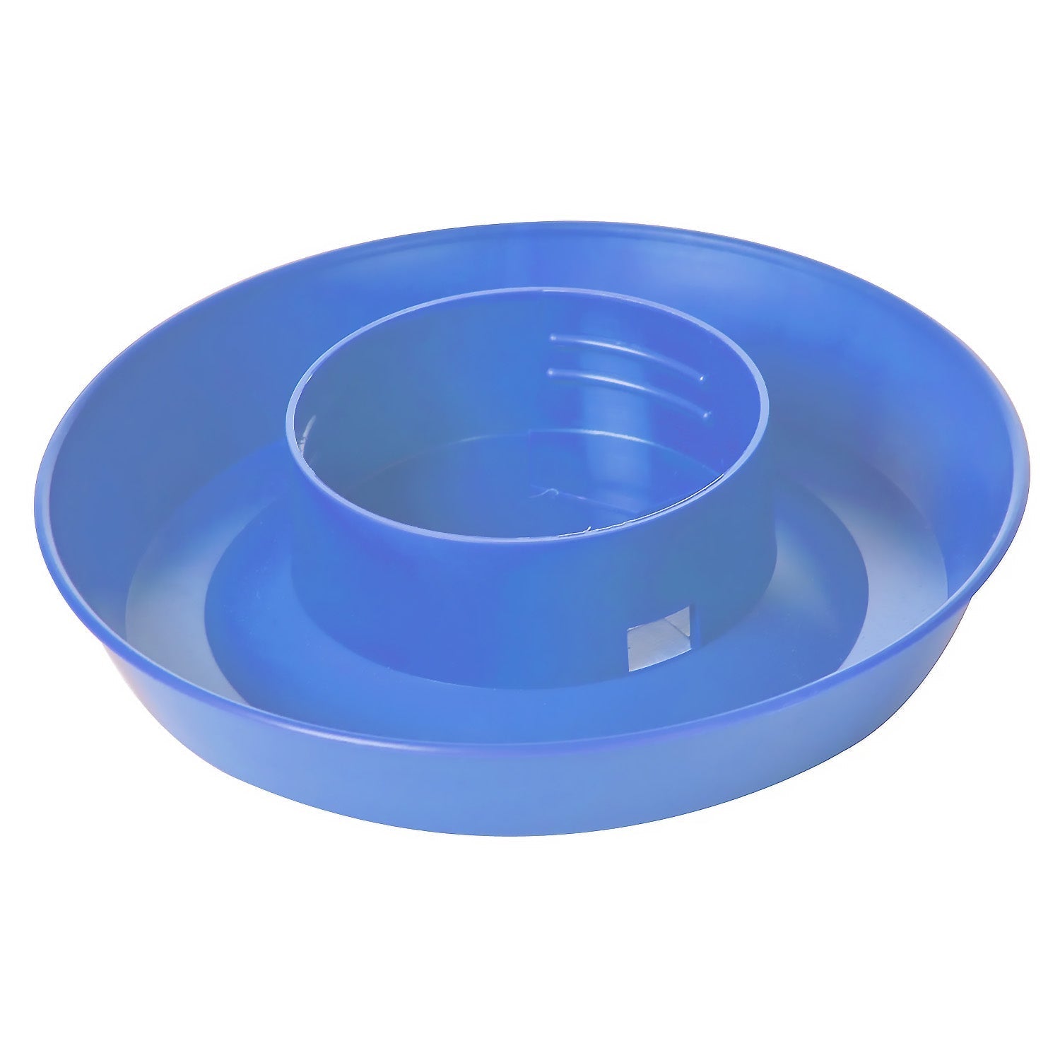 Plastic chicken waterer base, blue with central raised stand