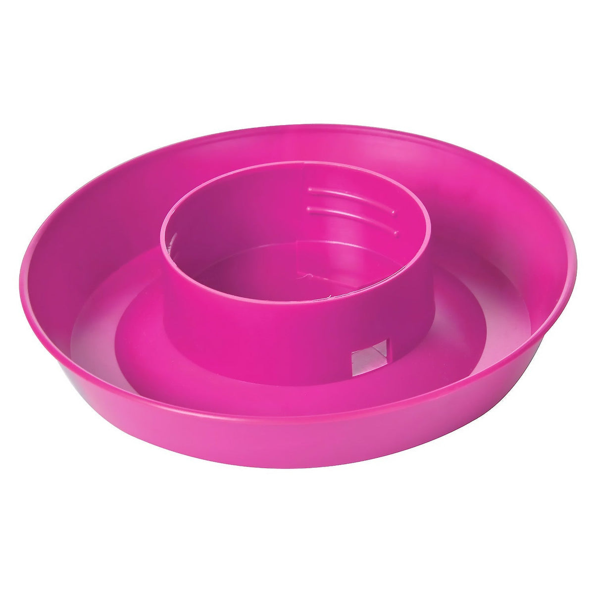 Hot pink plastic feeder and waterer base with central cup insert