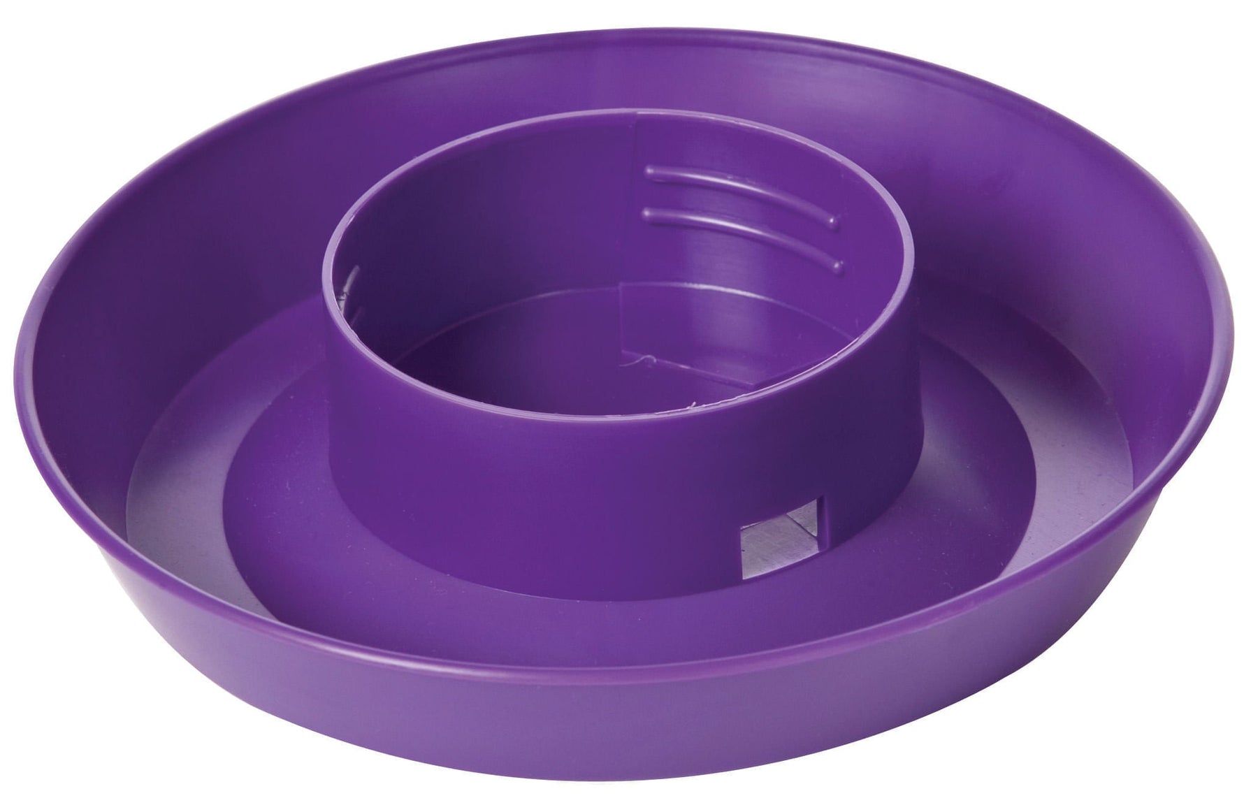 Plastic chicken waterer base, purple with central raised stand