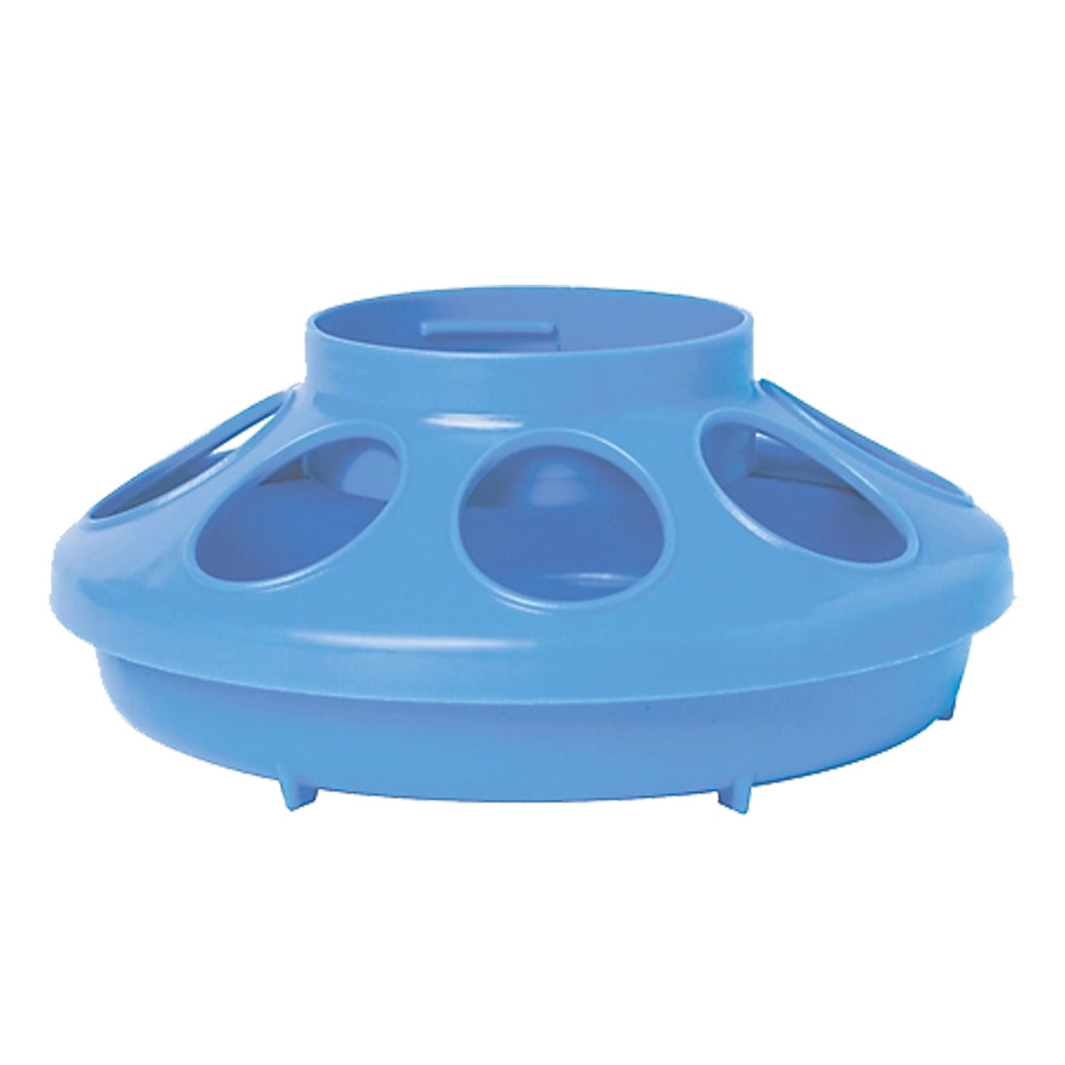 Light blue plastic feeder and waterer base with round openings
