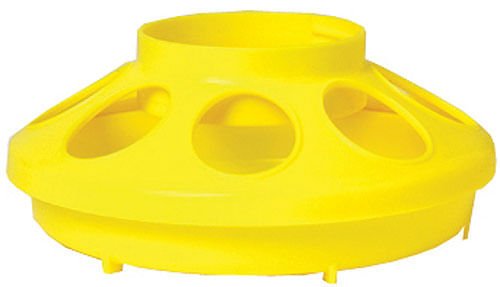 Yellow plastic feeder and waterer base with round openings