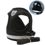 Reflective cat harness and leash set in dark grey/black, close view