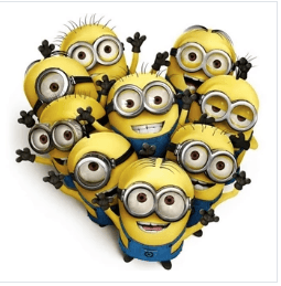 Group of minion plush characters with goggles, black hands, and yellow faces