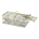 Humane live mouse trap, rectangular gold wire cage with multiple entry sections