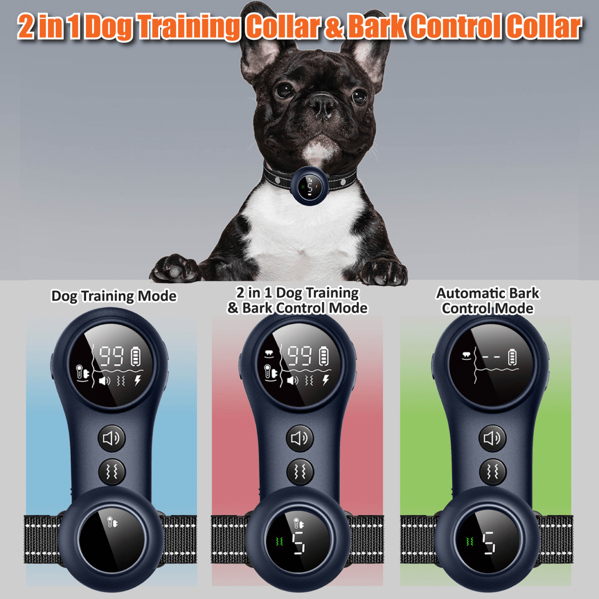 2-in-1 dog training and bark control collar set with remote and receiver, black