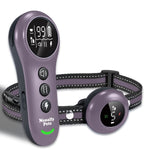 Dog training collar remote and receiver with adjustable woven strap, purple