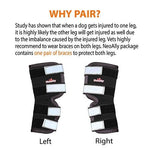 Pair of black rear leg hock braces, left and right versions with reflective strap panels